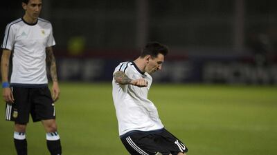 Argentina’s Lionel Messi warms up before the start of their Russia 2018 Fifa World Cup South American Qualifiers’ football match against Bolivia, in Cordoba, Argentina, on March 29, 2016. AFP PHOTO / EITAN ABRAMOVICH