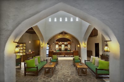 The spa reception is large and relaxing space for guests to recuperate from the outdoor heat before treatments begin. Photo: Six Senses Zighy Bay