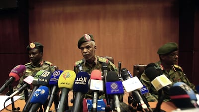 Lieutenant General Omar Zain al Abdin, the head of the new Sudanese military council's political committee, addresses a press conference on April 12, 2019 in the capital Khartoum. AFP