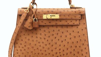A Cognac Ostrich Sellier Kelly 28 with gold hardware. Estimate: £8,000 - 10,000. Courtesy Christie's
