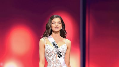 Miss Universe Romania Bianca Tirsin in a dress by Dubai designer Michael Cinco at the Miss Universe pageant in Florida. Michael Cinco