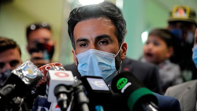 Leopoldo Luque, Maradona's neurosurgeon, gives a press conference outside the clinic. AFP
