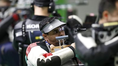 Abdullah Sultan Al Aryani of UAE in action in the men's 10-metre air rifle competition at the Rio 2016 Paralympic Games. Al Aryani won a silver medal. Carlos Garcia Rawlins / Reuters