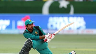 Pakistan's Sarfraz Ahmed plays a shot.