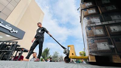 Drugs and medical supplies are delivered to Nasser Medical Hospital in Khan Younis, the Gaza Strip, on Sunday. Bloomberg