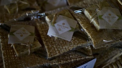 Packaged recycled soap ready to be sold or redistributed.