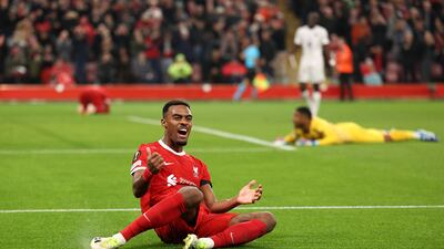 Ryan Gravenberch of Liverpool celebrates the fourth goal against Toulouse. Getty