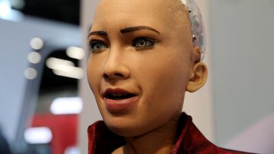 Hanson Robotics humanoid robot "Sophia" speaks to attendees on the opening day of the MWC in Barcelona. Bloomberg
