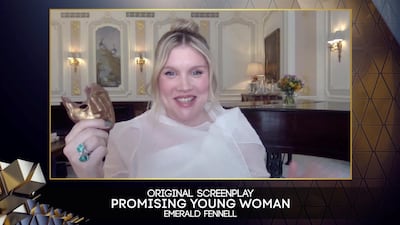Emerald Fennell receives Original Screenplay Bafta award for 'Promising Young Woman', during the 74th British Academy Film Awards in London, Britain, April 11, 2021. Reuters