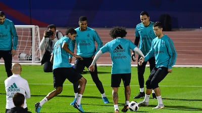 Real Madrid players trained on Friday night in Abu Dhabi ahead of Saturday's Fifa Club World Cup final against Gremio. Giuseppe Cacace / AFP