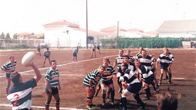 The first Friday rugby matches in Abu Dhabi which were not played on sand were played on training field borrowed from Al Wahda football club. Photo: Andy Cole