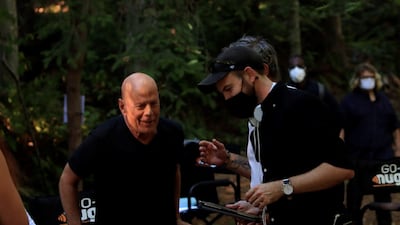 The actor and director on the set of Apex (2021)