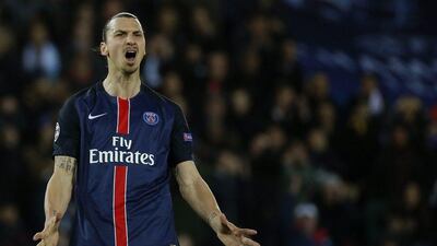 Zlatan Ibrahimovic of Paris Saint-Germain reacts after missing a penalty kick during the Uefa Champions League quarter-final first leg against Manchester City at the Parc des Princes Stadium in Paris, France, 06 April 2016. EPA/YOAN VALAT