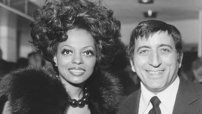 Diana Ross and Tony Bennett at the premiere of the film Lady Sings the Blues in London, April 1973. Getty Images