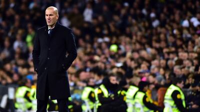 Real Madrid’s French manager Zinedine Zidane stands on the sideline. Gerard Julien / AFP