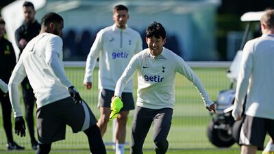 Tottenham Hotspur's Son Heung-min during training at Enfield on Tuesday ahead of their Champions League clash with Eintracht Frankfurt. PA