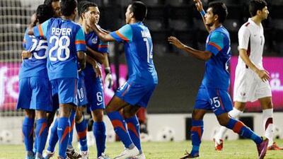 India, in blue, defeated a full-strength Qatar side in a friendly on Sunday, a result that was hailed as one of their best in years.