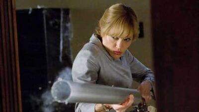 Angelina Jolie spends much of her time either running or shooting as Evelyn Salt in the contemporary action thriller Salt.