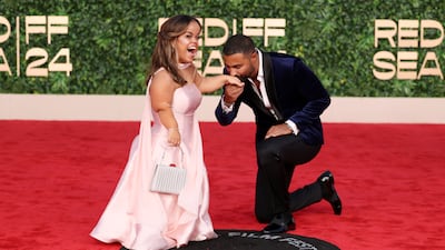 Actors Mariam Sherif and Karim Fahmy attend the screening of Snow White at the Red Sea International Film Festival. Getty Images