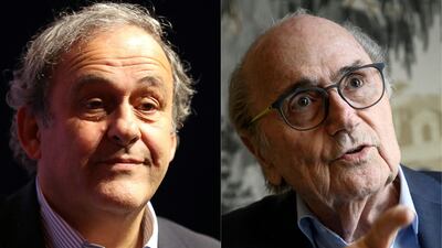 French football legend Michel Platini, left, and ex-Uefa president Sepp Blatter. AFP
