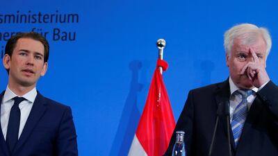 German Interior Minister Horst Seehofer and Austria's chancellor Sebastian Kurz attend a news conference in Berlin, Germany, June 13, 2018. REUTERS/Joachim Herrmann