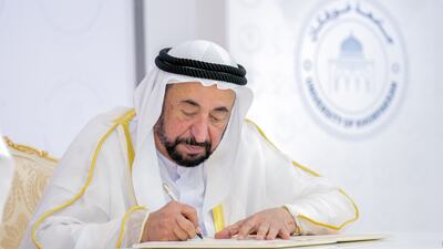 Sheikh Dr Sultan bin Muhammad Al Qasimi, Ruler of Sharjah, is a profilic writer, who has composed 76 publications, with his work translated into 20 languages. Photo: Wam