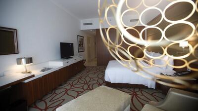 A one-bedroom serviced apartment at the Marriott hotel at Bloom Central, a new residential and commercial development on Airport Road in Abu Dhabi. Ravindranath K / The National