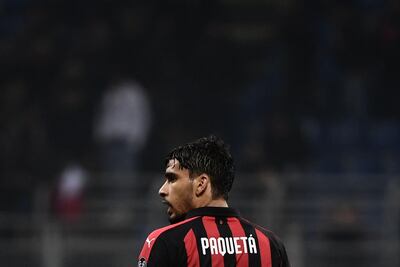 AC Milan's Brazilian midfielder Lucas Paqueta was an emotional figure at the San Siro stadium in Milan on Sunday. Marco Bertorello / AFP