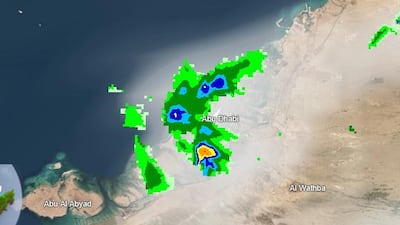 The weather radar showing rain over Abu Dhabi at 8am. Courtesy NCM