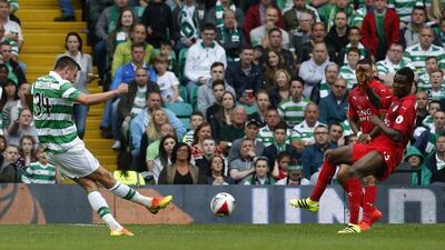 Eoghan O’Connell scores the first goal for Celtic in their International Champions Cup match against Leicester City at Celtic Park Saturday, July 23 2016. Craigh Brough / Action Images / Reuters