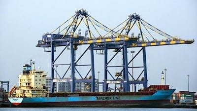 The Vallarpadam Container Terminal owned and operated by DP World in Kochi, Kerala. Container volumes in India were down in the first half. Simon de Trey-White for The National
