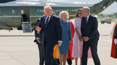 US President Donald Trump arrives in Geneva, before attending the G7 summit in the French Alps. Getty Images