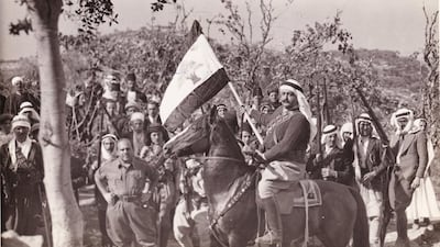 L’Emir Majid Arslan with the new Lebanese flag in 1943. Courtesy L'Emir Faysal Arslan Museum