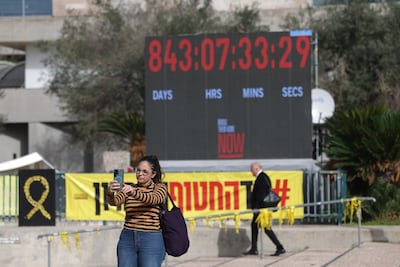 After the return of Mr Gvili's body, Israeli campaigners are stopping a clock counting the days since hostages were taken. EPA