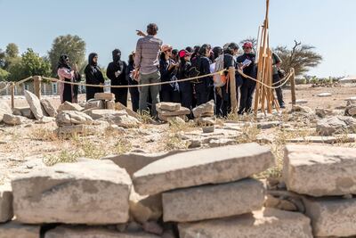 School pupils tour the archaeological site of Hili 14 in Al Ain. Antonie Robertson / The National
