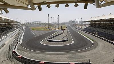 The back main straight of the Yas Marina circuit seen on the right from the north grandstand is the longest in F1.