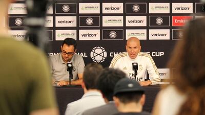 Real Madrid manager Zinedine Zidane speaks to the media ahead of Wednesday's friendly against Arsenal in Washington. Reuters