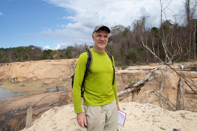 Journalist Dom Phillips at a mine in Roraima State, Brazil, in 2019. He and a travelling companion went missing while researching a book in the Brazilian Amazon's Javari Valley. AFP