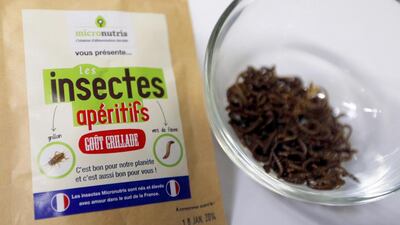 A pack of dehydrated insects are displayed at the Micronutris plant in Saint Orens de Gameville, southwestern France. Regis Duvignau / Reuters