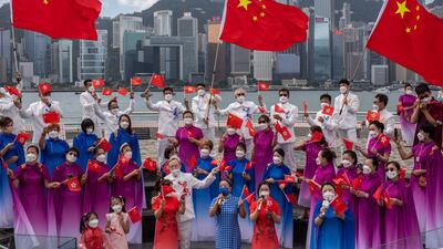 Celebrations for National Day at Tsim Sha Tsui, overlooking Victoria Harbour in Hong Kong. Bloomberg