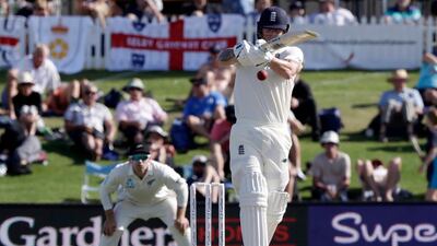 England's Ben Stokes hits the ball for four. AP