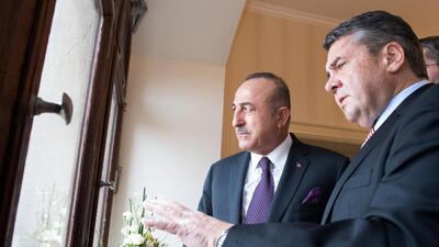 Turkish foreign minister Mevlut Cavusoglu and German foreign minister Sigmar Gabriel talk in Goslar, Germany, on January 6, 2018. Sven Pfoertner / Reuters