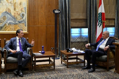 Lebanese Parliament Speaker Nabih Berri meets US special envoy Amos Hochstein in Beirut last week. EPA