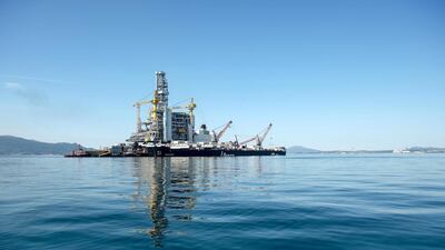 The H-627 barge carrier transports an oil drilling platform to the Johan Sverdrup oil field in June 2018. The field will begin production this week. Bloomberg