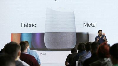 Rishi Chandra, the Google group product manager, talks about Google Home. Home, Google's new smart speaker, will be able to use voice to control Netflix and other video on Google's Chromecast streaming device. Eric Risberg / AP