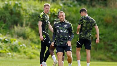 Manchester United's Christian Eriksen and teammates during training. Reuters