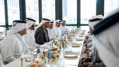 Sheikh Mohamed meets Sheikh Tamim in Doha. Seen with Sheikh Khalifa bin Hamad, Qatari Minister of the Interior, Sheikh Mohammed bin Abdulrahman, Qatari Prime Minister and Minister of Foreign Affairs, and Ali Al Shamsi, Secretary General of the UAE Supreme Council for National Security