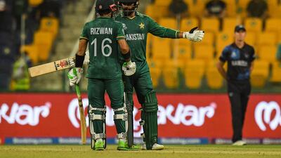 Mohammad Hafeez, right, scored a quick 32 off 16 balls. AFP