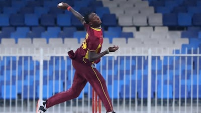 West Indies' Dominic Drakes bowls during the first ODI against the UAE in Sharjah on Sunday, June 4, 2023. AFP