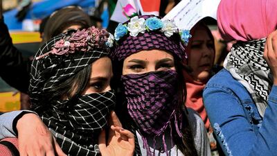 Women take part in a protest in Tahrir Square. AP Photo